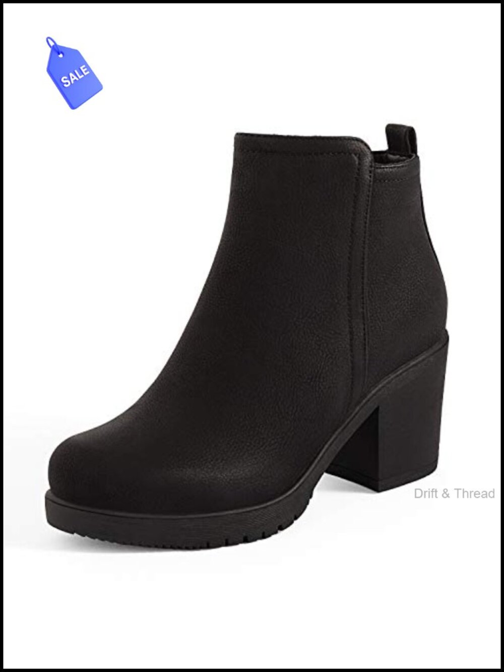 Women's Vegan Leather Block Heel Ankle Booties with Side Zip